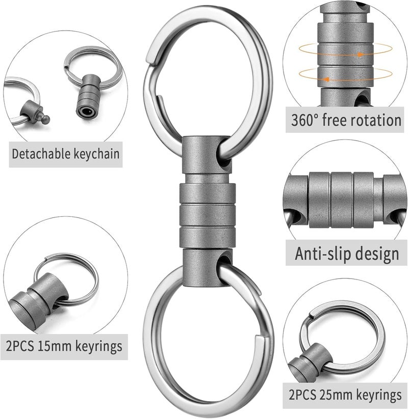 FEGVE Titanium Quick Release Swivel Keychain, Pull Apart Detachable Keychain Heavy Duty Car Key Holder with 4 Key Rings-(Anti-fall/Grey-1pcs) - Image 4